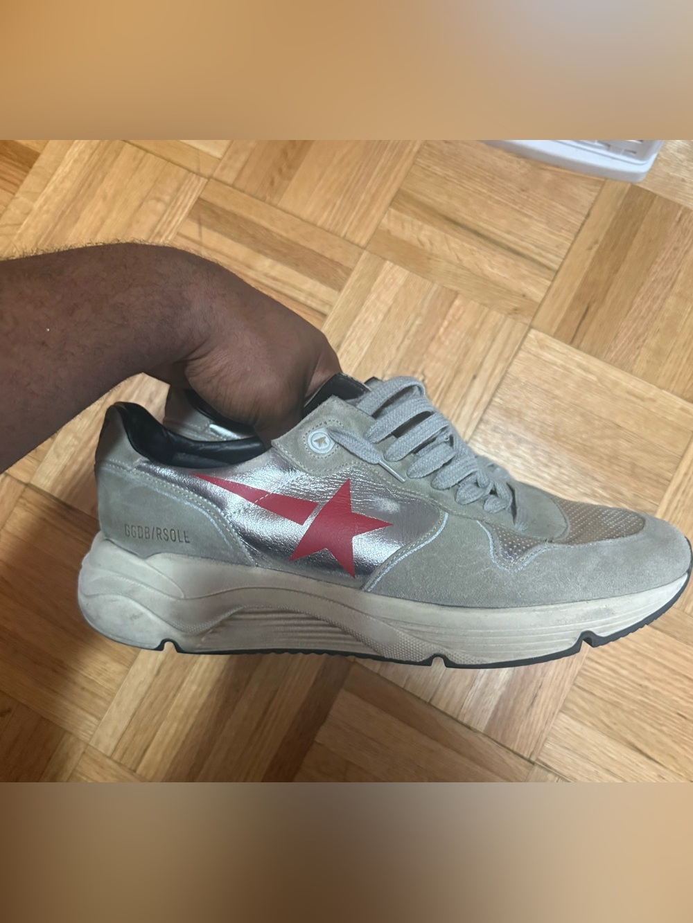 Authentic Mens Golden Goose Gray & Red Running Sneakers EUR 44/US 11